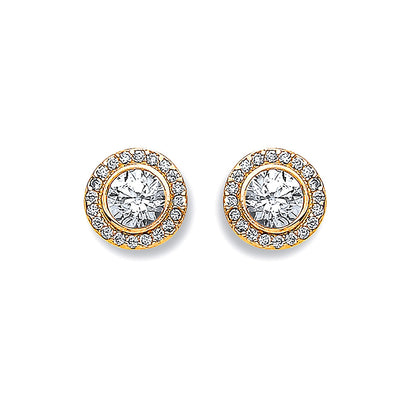 Yellow Gold 9mm Halo CZ Stud