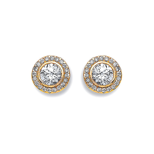 Yellow Gold 9mm Halo CZ Stud