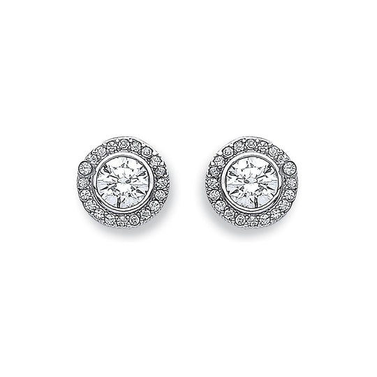 White Gold 9mm Halo CZ Stud