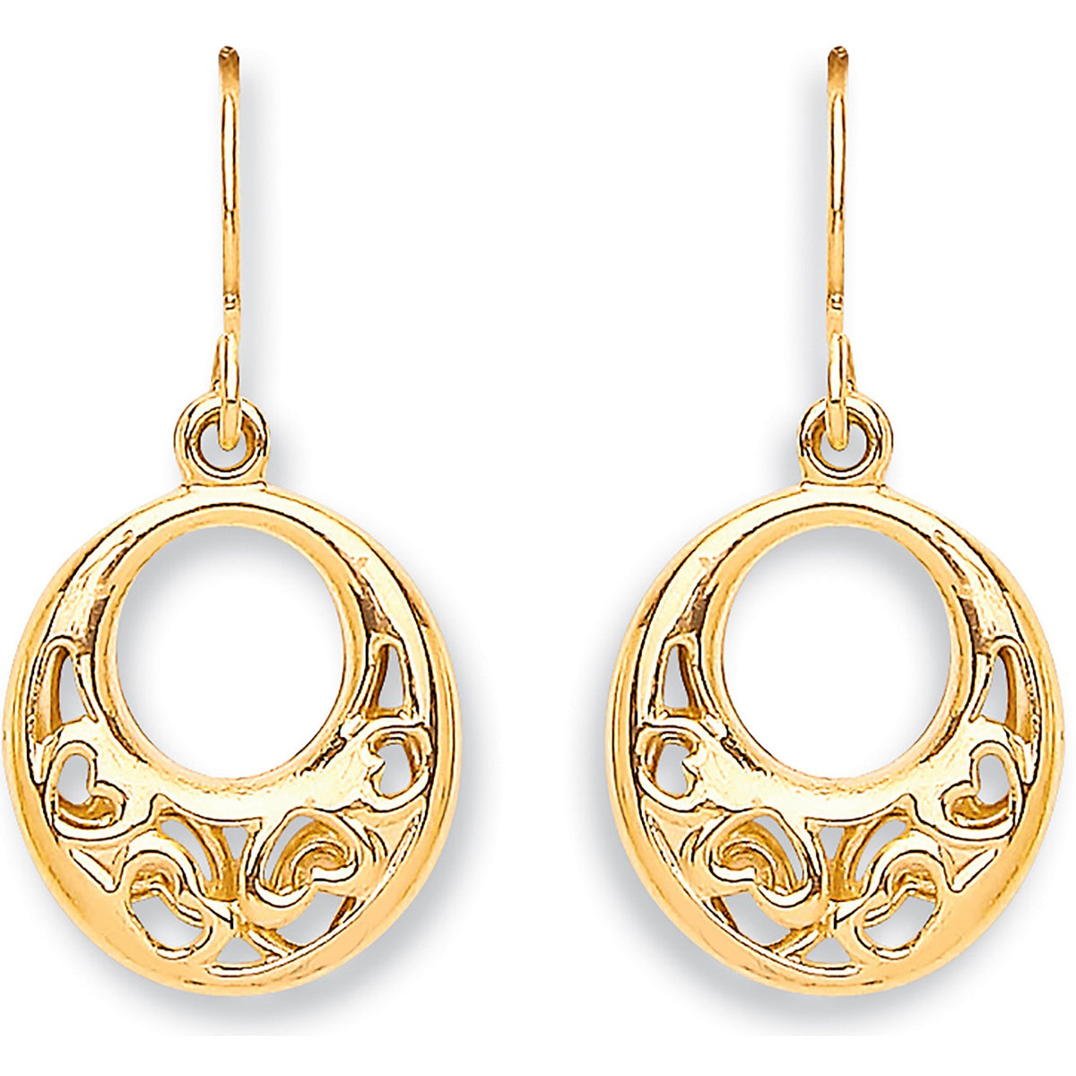 Yellow Gold Hook Drop Heart Earrings