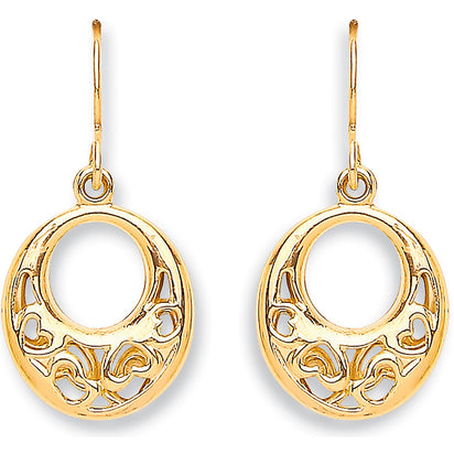 Yellow Gold Hook Drop Heart Earrings