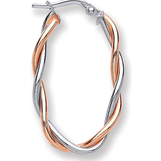 White Gold Oval Twist Hoop