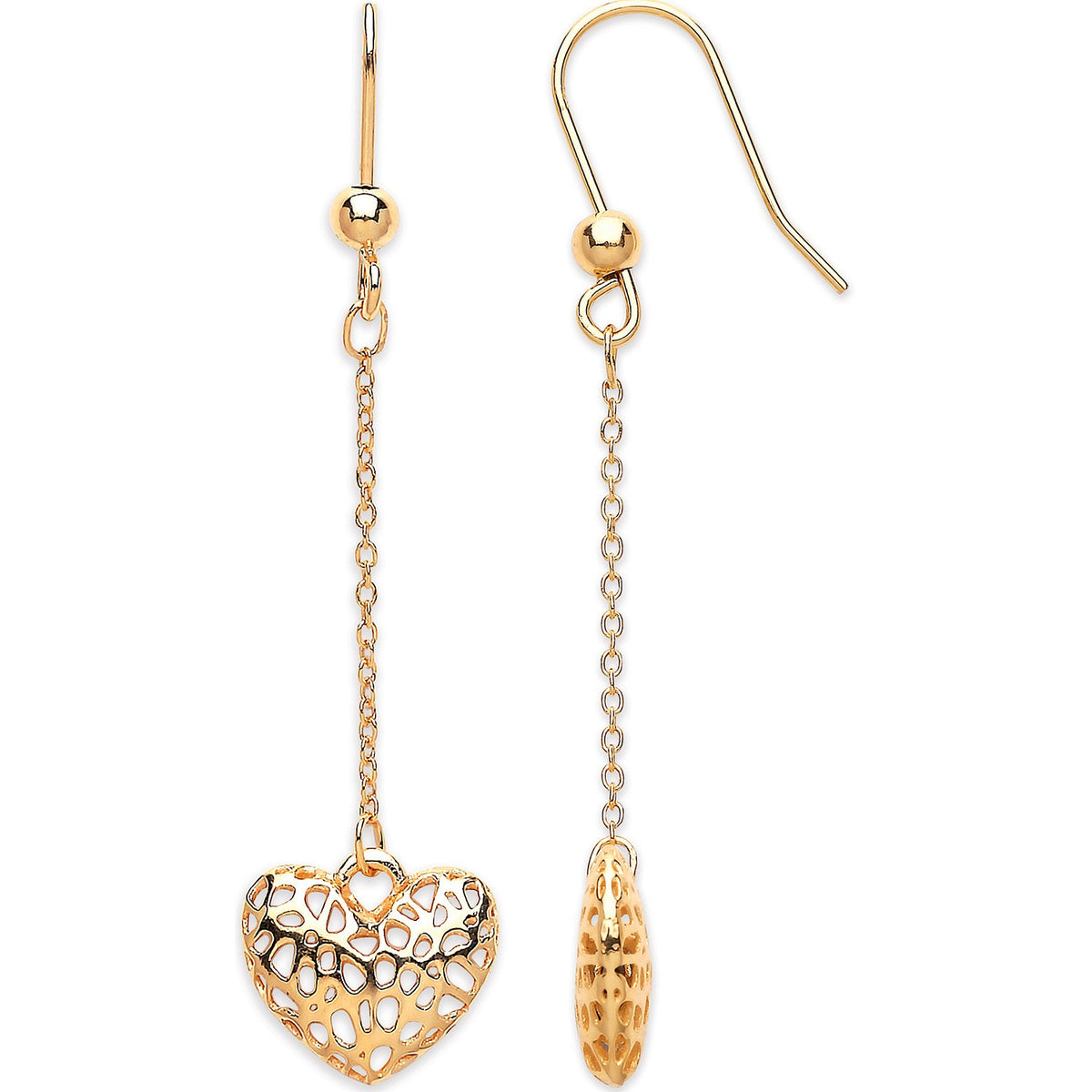 Yellow Gold Filigree Heart Drop Earring