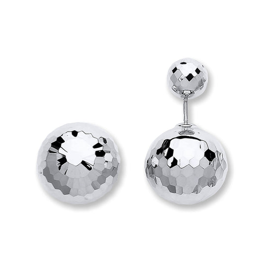 White Gold Disco Ball Screw Back Earrings