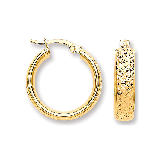 Yellow Gold Tyre Tread Design 19.8mm D Shape Earrings