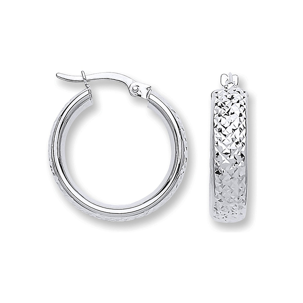 White Gold Tyre Tread Design 19.8mm D Shape Earrings
