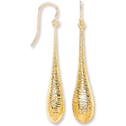 Yellow Gold Imprint Drop Hook Earrings
