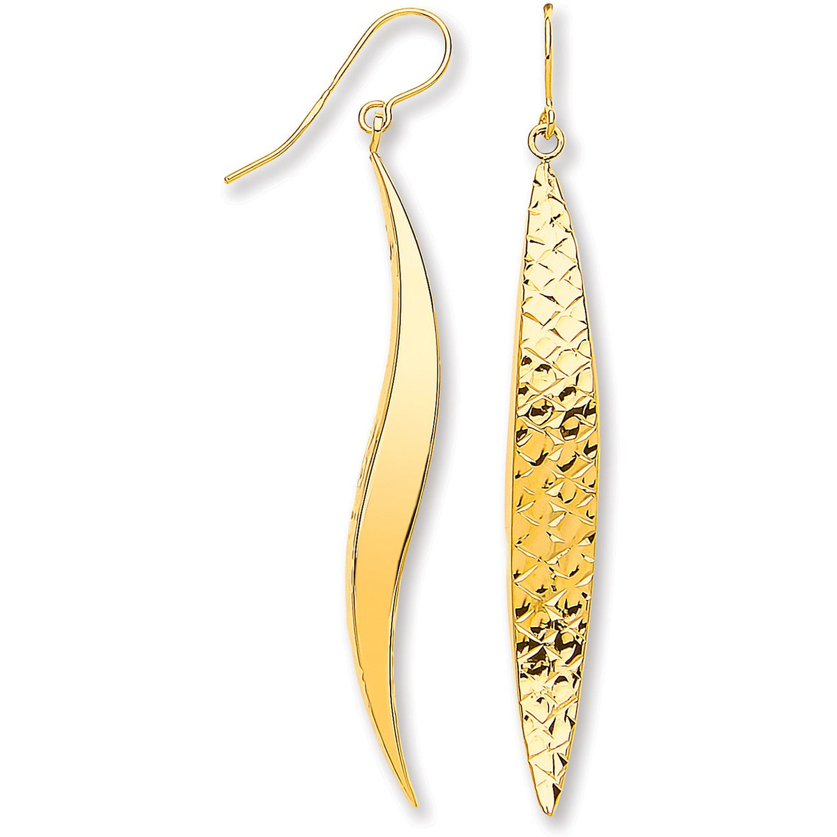 Yellow Gold Imprint Square Tube Drop Hook Earrings