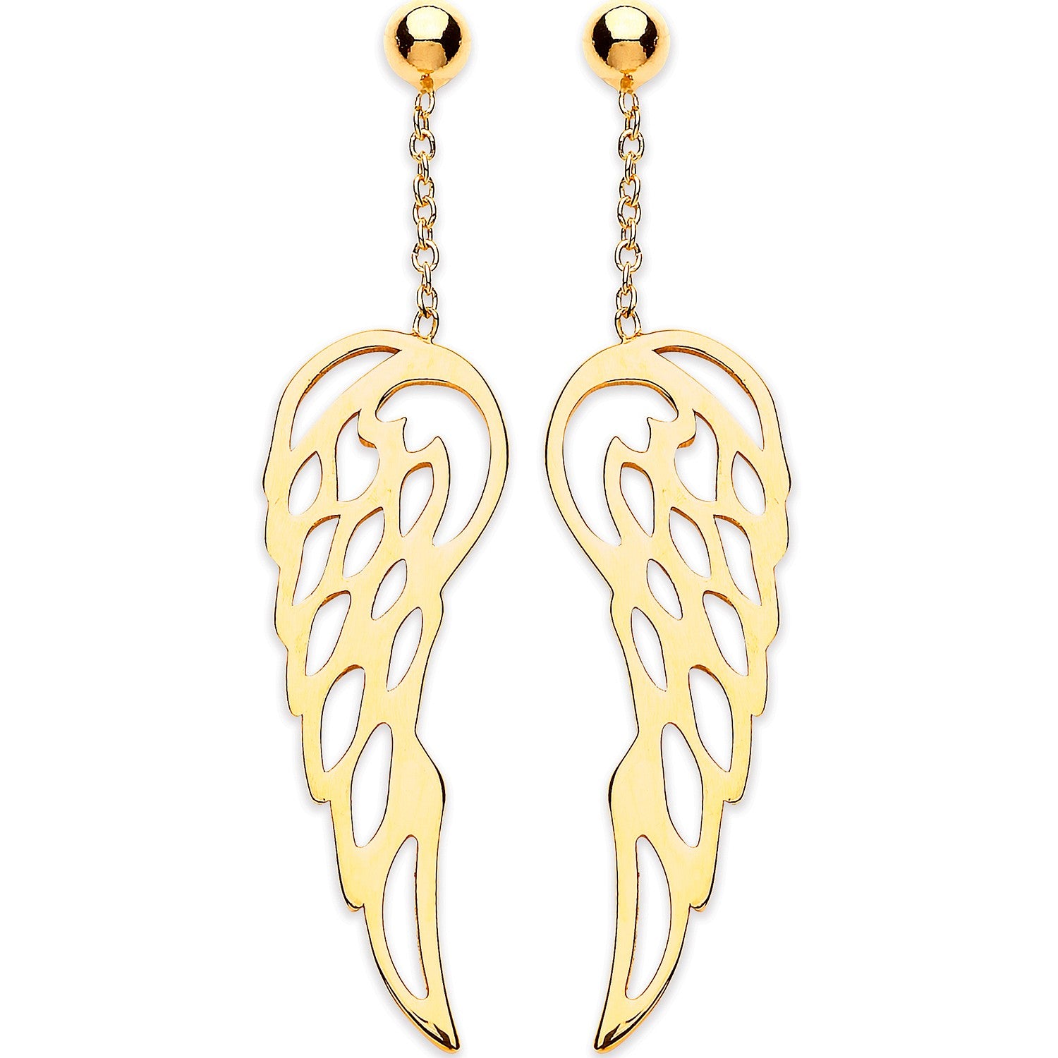 Yellow Gold Angel Wings Drop Earrings