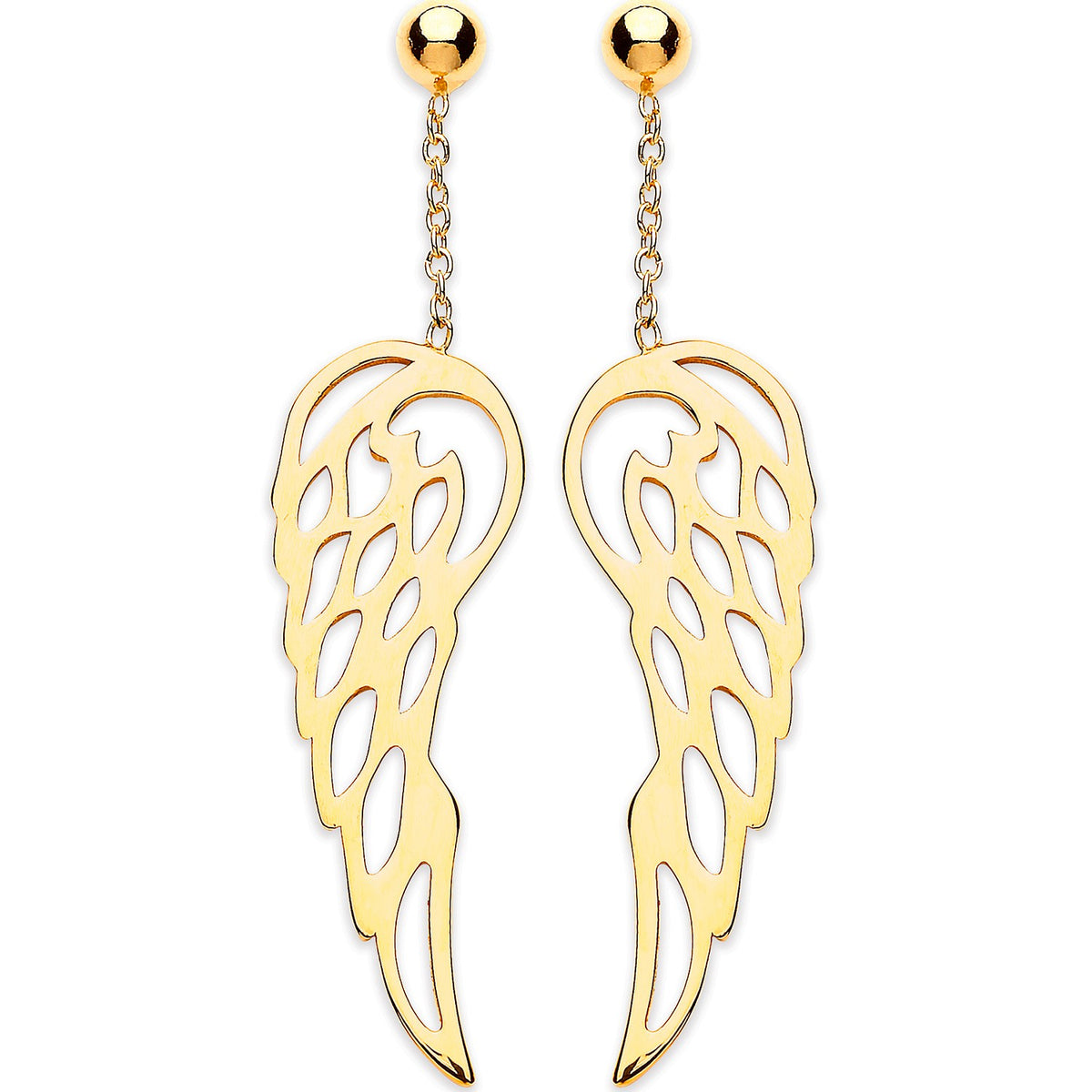 Yellow Gold Angel Wings Drop Earrings