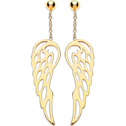 Yellow Gold Angel Wings Drop Earrings