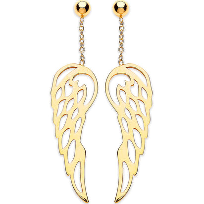 Yellow Gold Angel Wings Drop Earrings