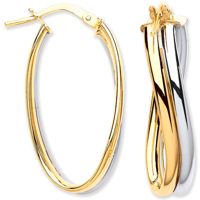 White Gold & Yellow Gold Wavy Flat HollowTube Earrings