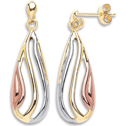 Yellow Gold White Gold & Rose Gold Tear Drop Earrings