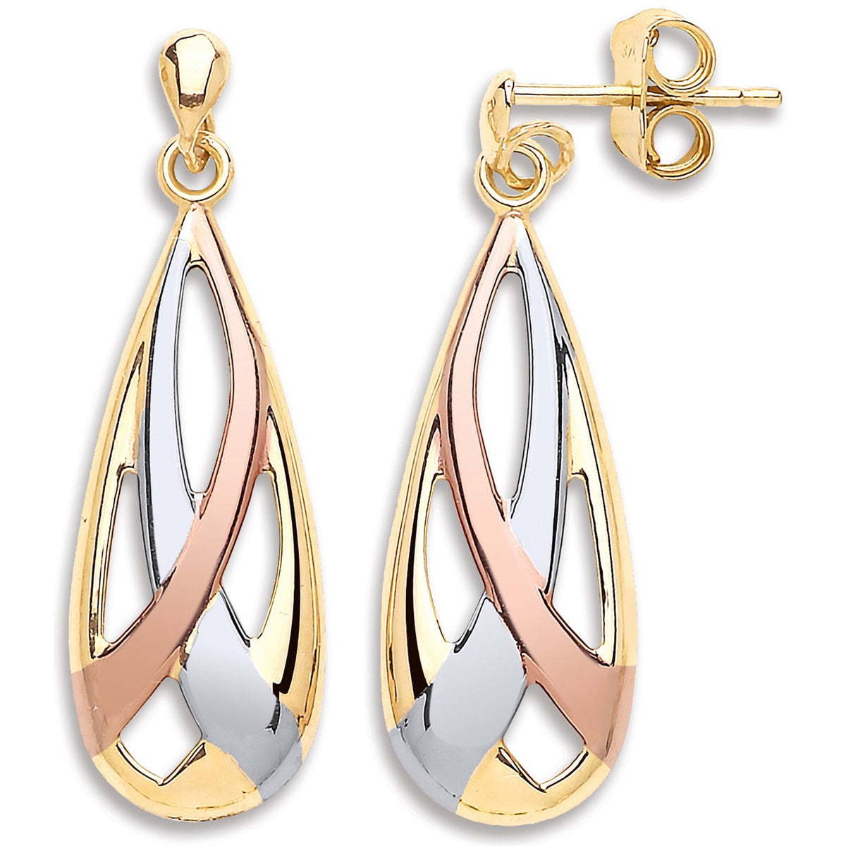 Yellow Gold White Gold &amp; Rose Gold Tear Drop Earrings