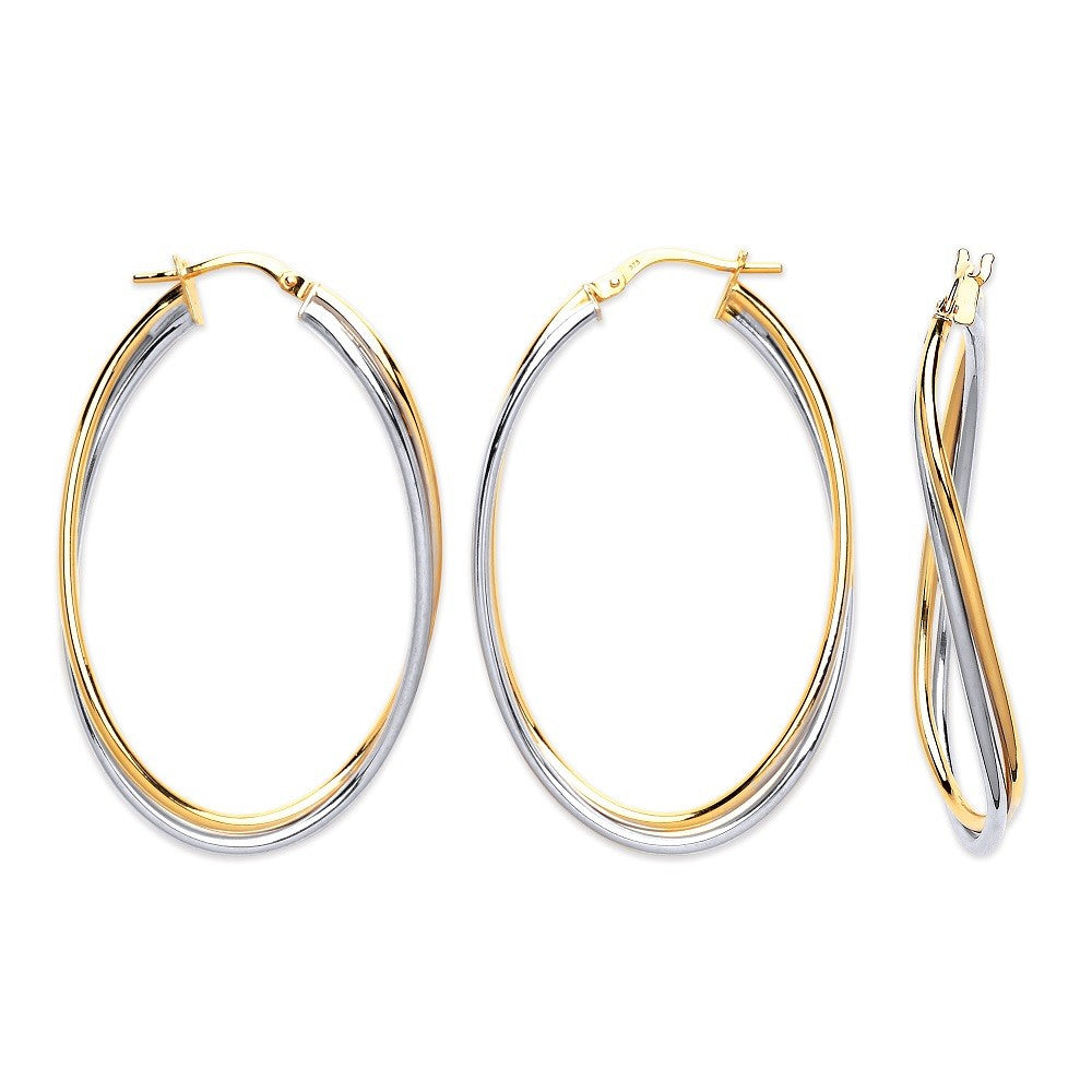 Yellow Gold & White Gold Large Double Tube Oval Earrings