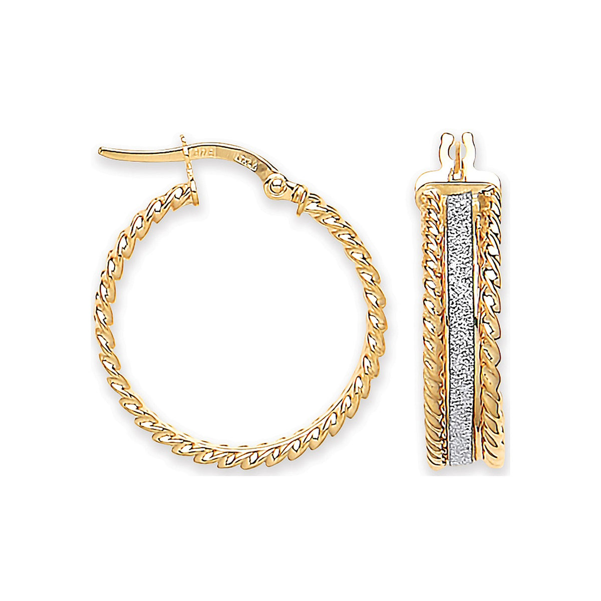 Yellow Gold 22.6mm Glitter Ribbed Edge Earrings
