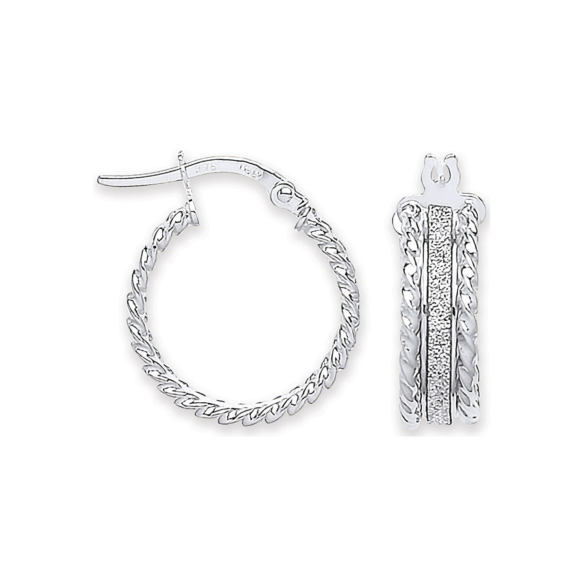 White Gold 17.3mm Moondust Ribbed Edge Earrings