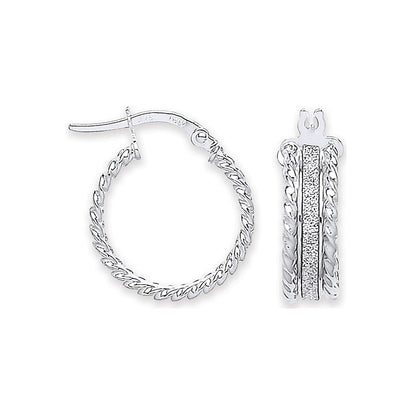 White Gold 17.3mm Moondust Ribbed Edge Earrings