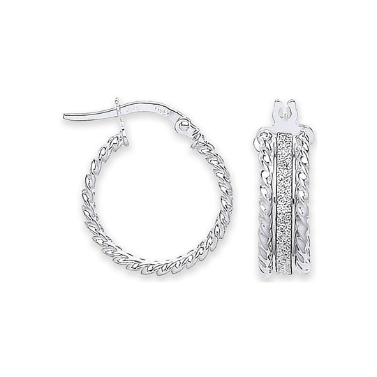 White Gold 17.3mm Moondust Ribbed Edge Earrings