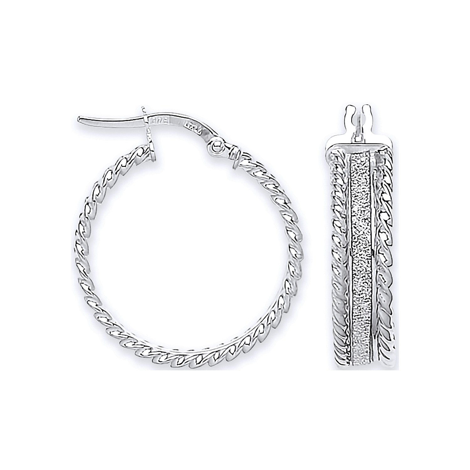 White Gold 22.6mm Moondust Ribbed Edge Earrings