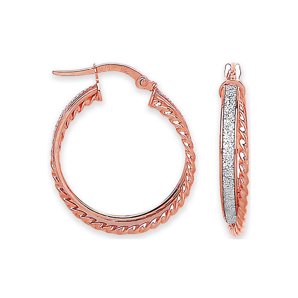 Rose Gold 22.6mm Moondust &amp; Ribbed Edge Twisted Hoop Earrings