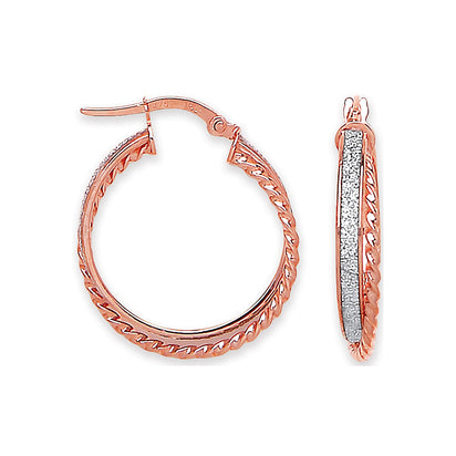 Rose Gold 22.6mm Moondust & Ribbed Edge Twisted Hoop Earrings