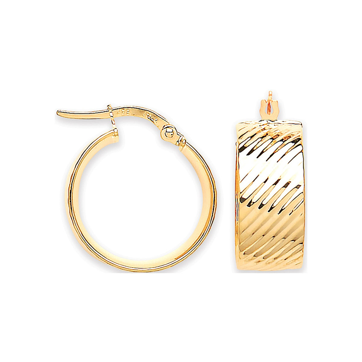 Yellow Gold 18.7mm Ribbed Hoop Earrings