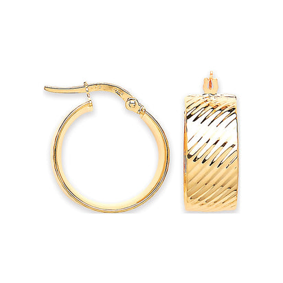 Yellow Gold 18.7mm Ribbed Hoop Earrings