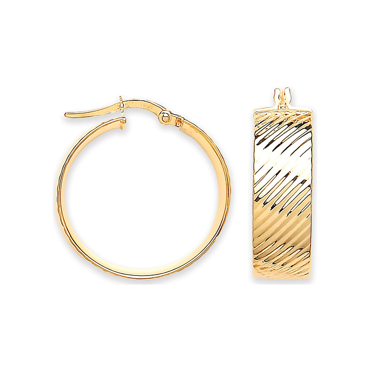 Yellow Gold 23.6mm Ribbed Hoop Earrings