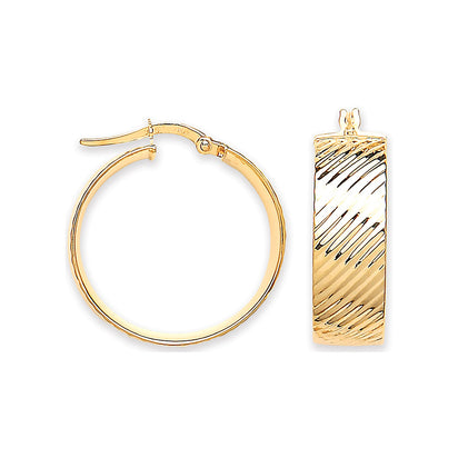 Yellow Gold 23.6mm Ribbed Hoop Earrings