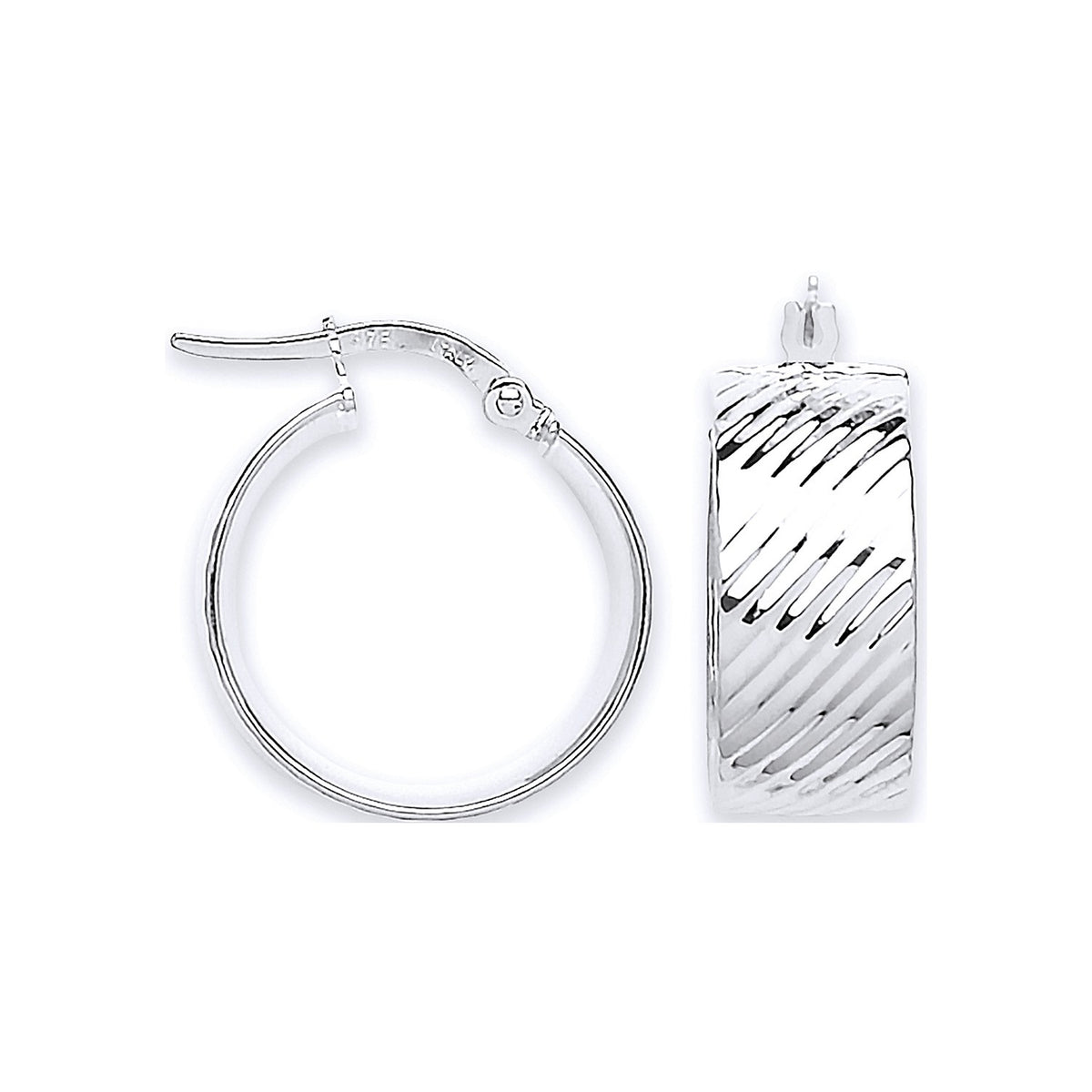 White Gold 18.7mm Ribbed Hoop Earrings