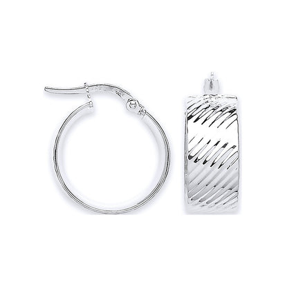 White Gold 18.7mm Ribbed Hoop Earrings