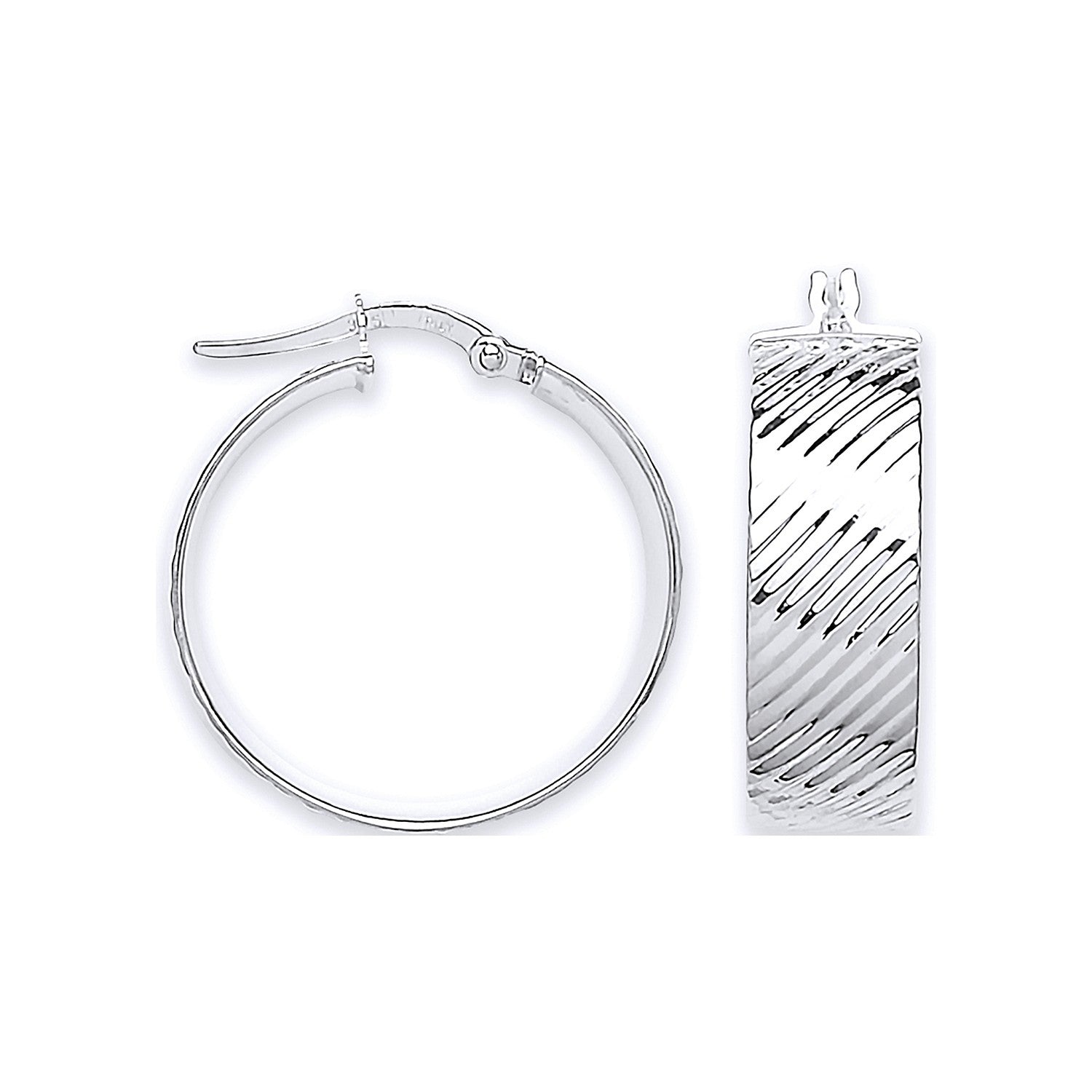 White Gold 23.6mm Ribbed Hoop Earrings