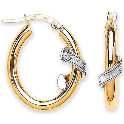 Yellow Gold Oval Tube with Moondust Design Earrings