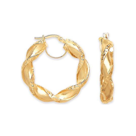 Yellow Gold 29.3mm Twisted Hollow Hoop Earrings