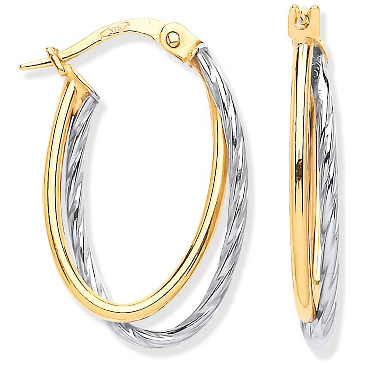 Yellow Gold Tube &amp; White Gold Twist Hoop Earrings