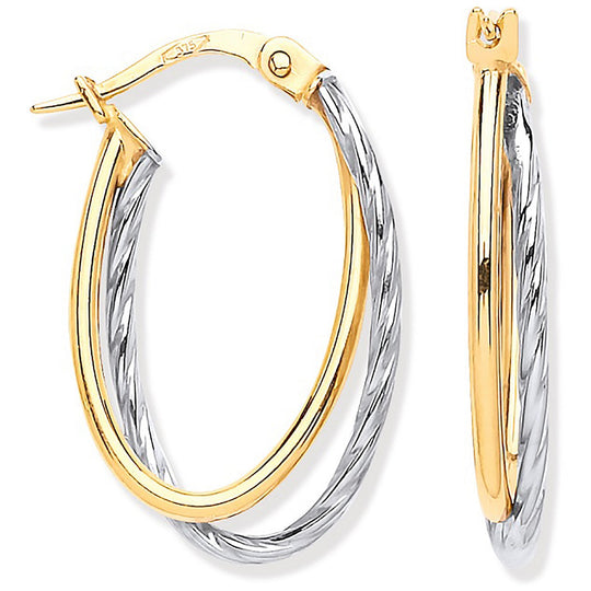 Yellow Gold Tube & White Gold Twist Hoop Earrings