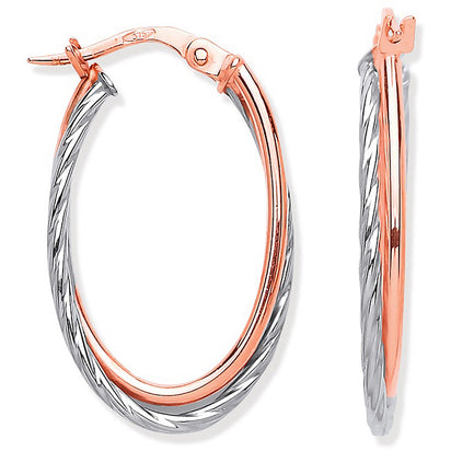 Rose Gold Tube & White Gold Twist Hoop Earrings