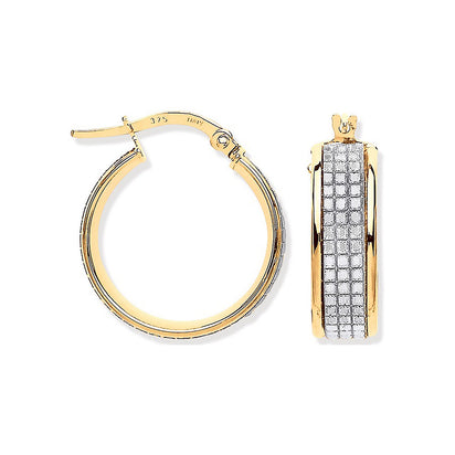 Yellow Gold Moondust p/c Illusion 18.6mm Hoop Earrings