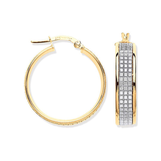 Yellow Gold Moondust p/c Illusion 24.7mm Hoop Earrings