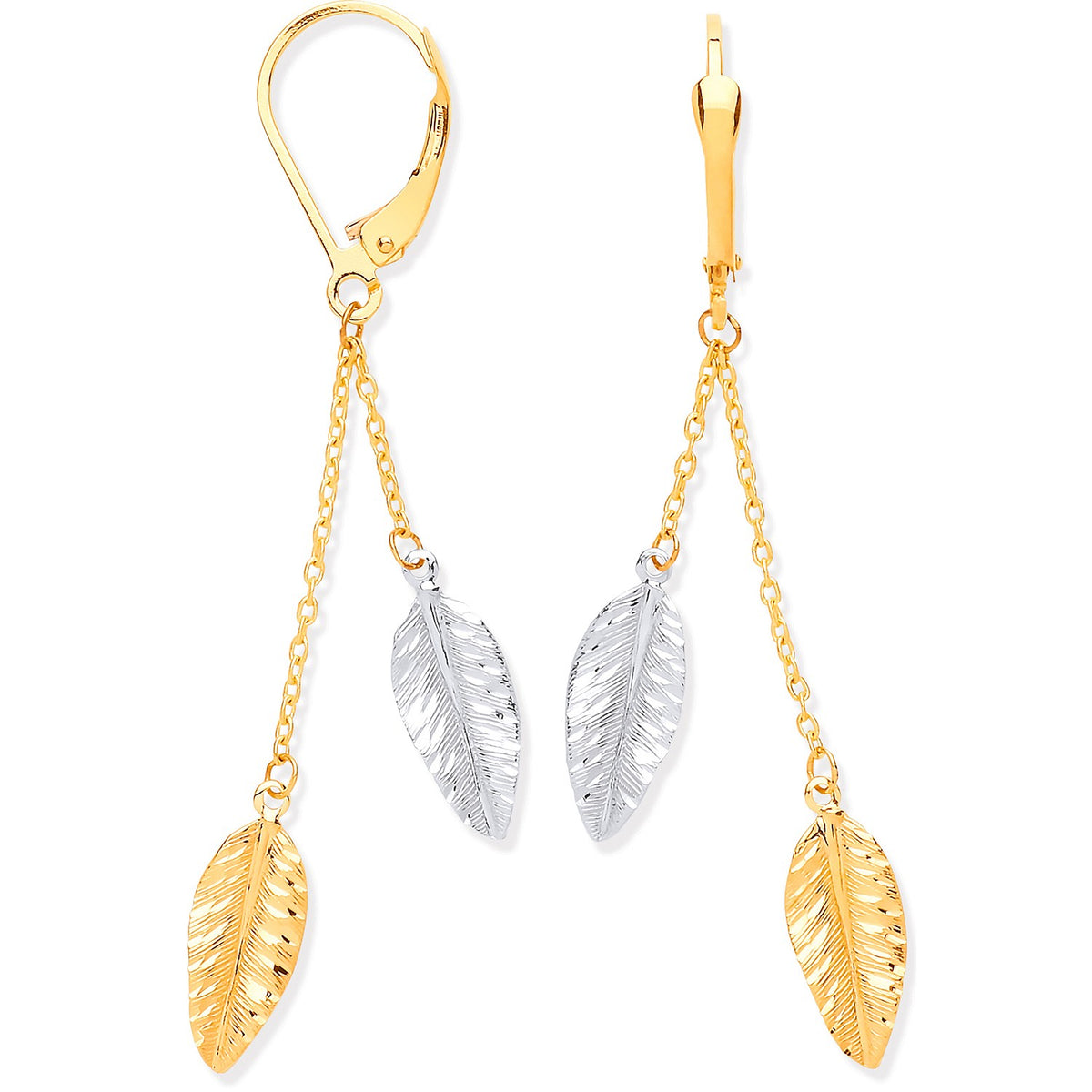 Yellow Gold &amp; White Gold Leaf Drop Earrings