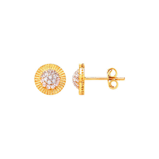 Yellow Gold Cz 8.3mm Round Stud Earrings