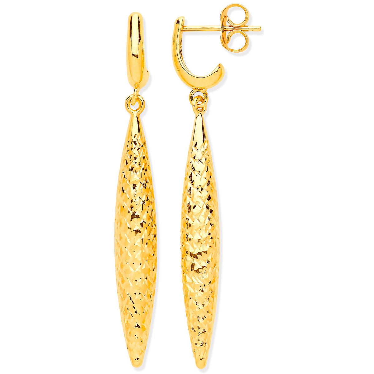 Yellow Gold Hollow Drop D/C Finish Earrings