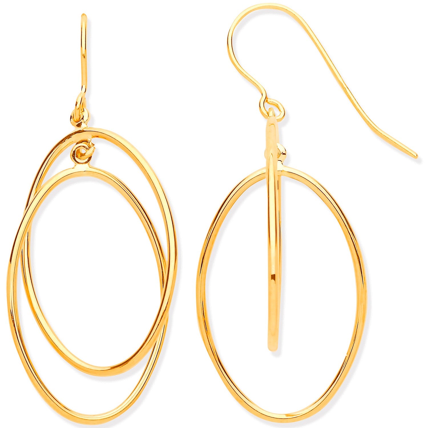 Yellow Gold Entwined Open Oval Drop Earrings