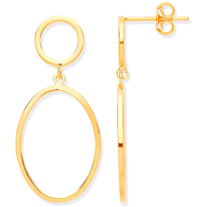 Yellow Gold Circle & Oval Open Drop Earrings