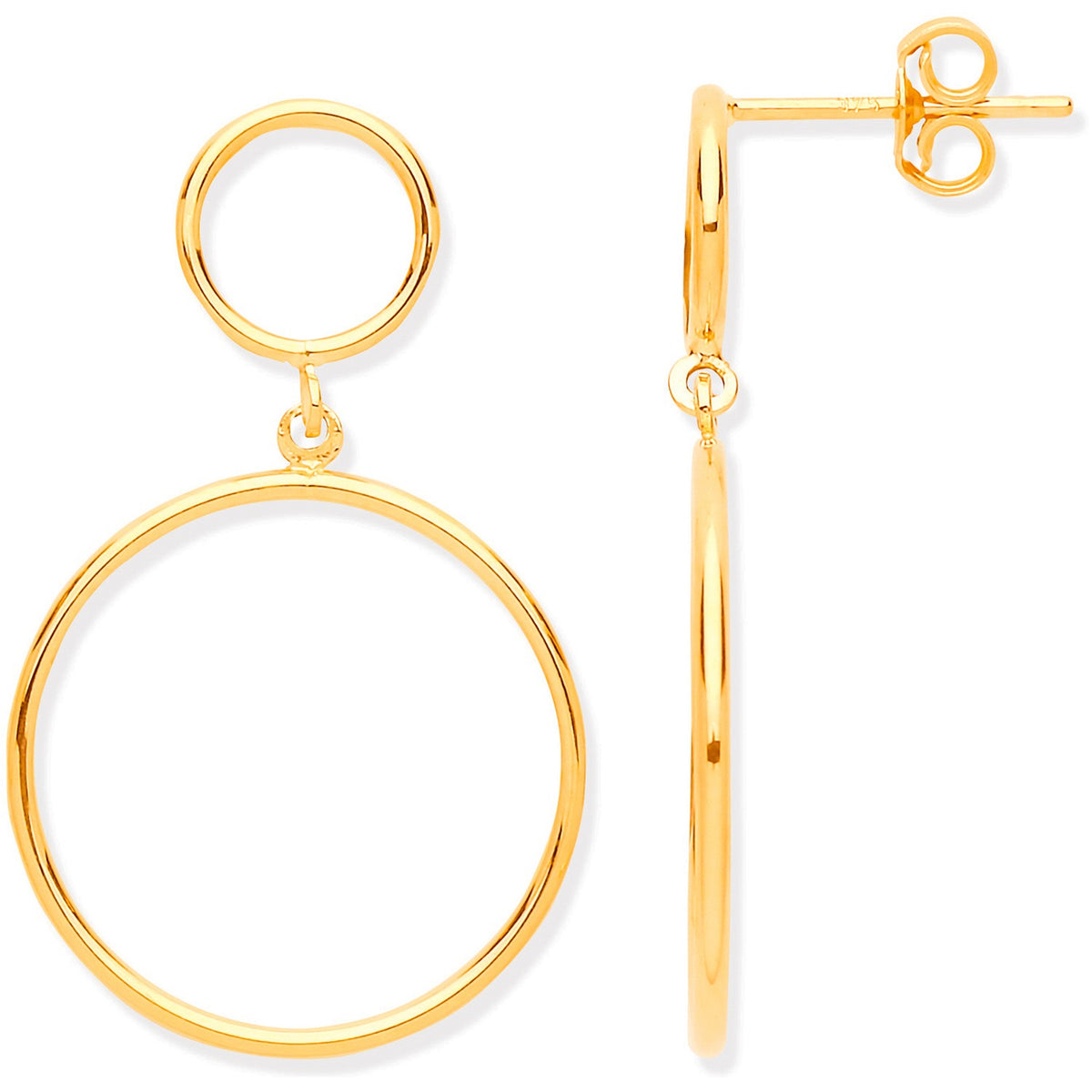 Yellow Gold Circles Open Drop Earrings