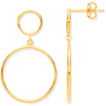 Yellow Gold Circles Open Drop Earrings