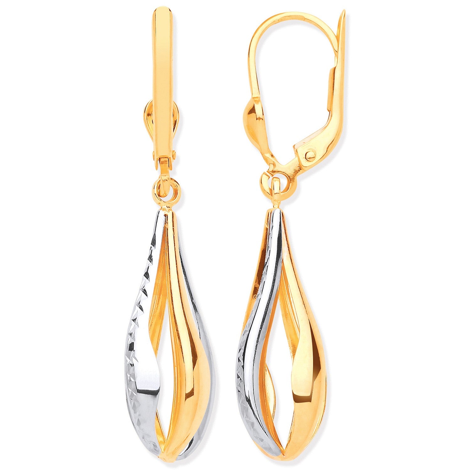 Yellow Gold & White Gold Tear Drop Style Earrings