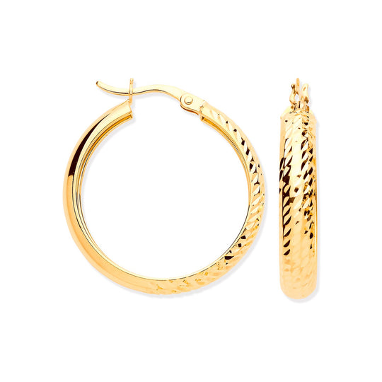 Yellow Gold Half DC Half Plain 24mm Hoop Earrings